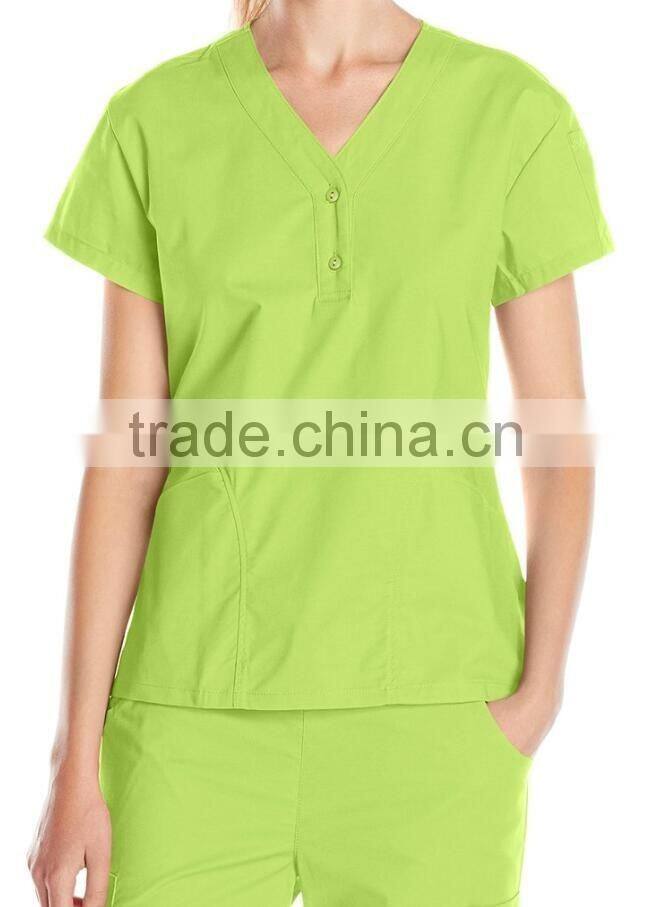 women's V-neck scrub top with closure hospital uniform