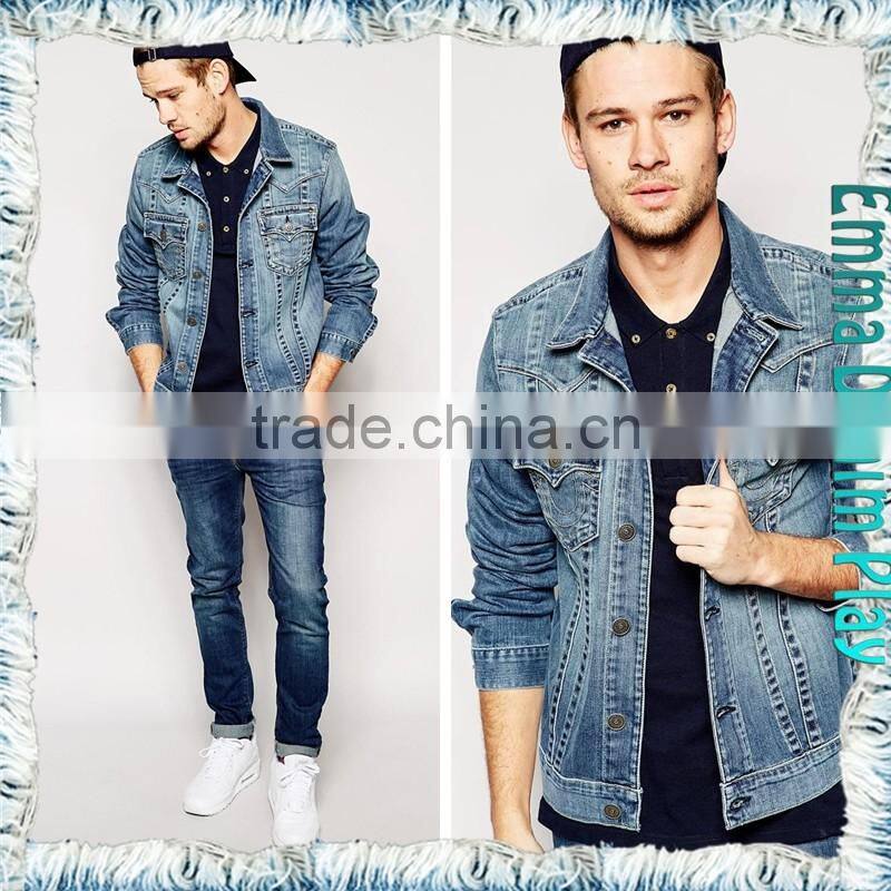 2016 Vintage Top Design Bleached Blue Wash Mens Casual Short Denim Jackets