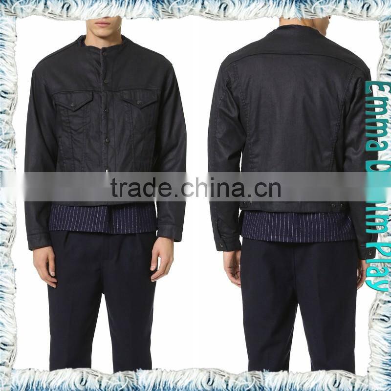 Men's Black Leather Look Denim Jacket Airport Fashion