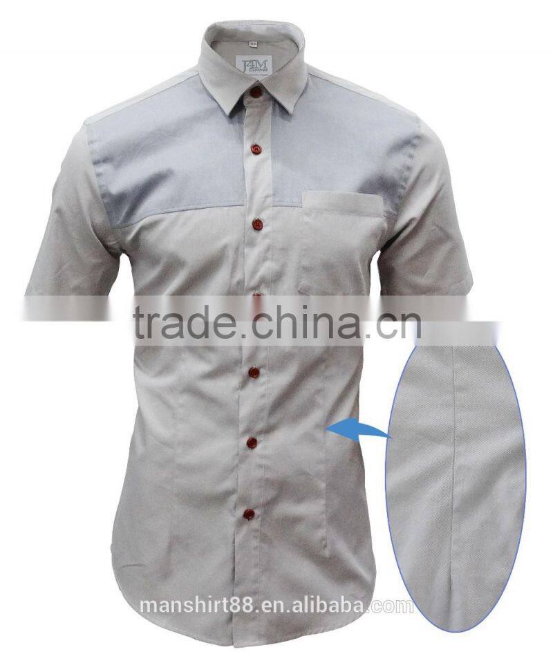 Chambray front contrast short sleeves men fit casual shirts for Summer