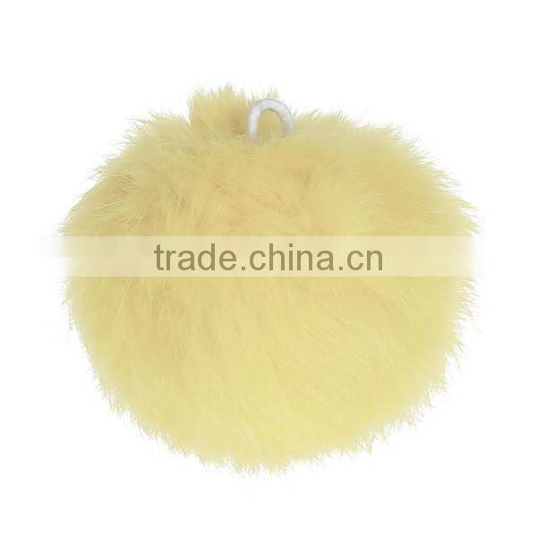 Angora Pom Pom Balls DIY Craft Decoration Pale Yellow With Ring 80mm Dia.