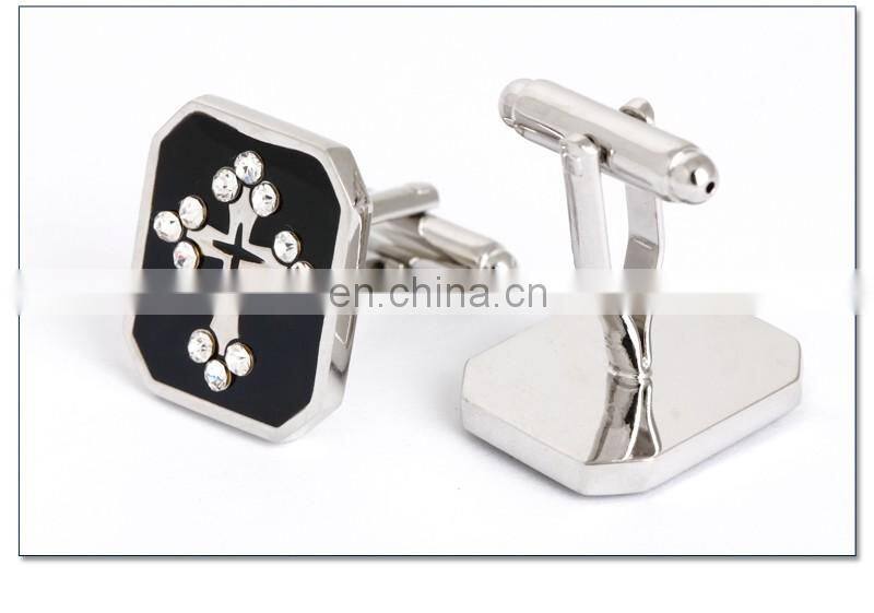 Jewel Encrusted Cross Symbol Men Shirt Silver Jewelry Cufflinks