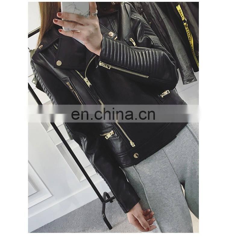 Hot Sale Slim Real Leather Coat Womens Leather Motorcycle Jacket