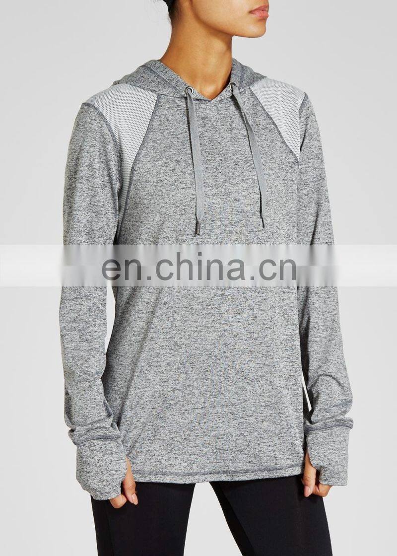 Running Women Long Sleeve Grey sport plain hoodie jacket
