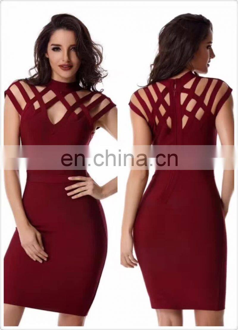 Amigo 2017 latst red cap sleeve cut out sexy bandage dress evening dresses for girls party wear