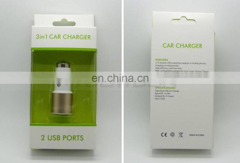 Universal Dual USB 2 Port Car Charger and Safety Hammer Charger 5V 2A