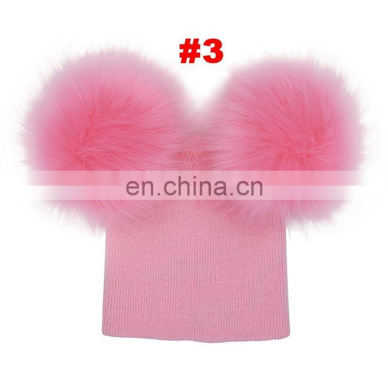 Baby Crochet Hats with Plush Fur Balls Toddler boys girls Knitted Beanie Pom Poms 6M-5T