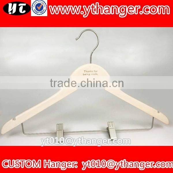 YY0524 women or men flat wooden suit hanger with trousers clips