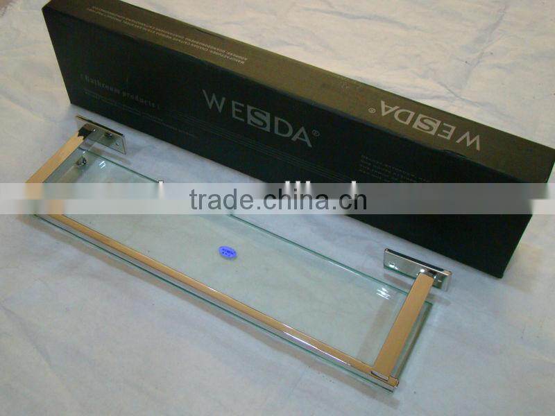 Wesda bathroom accessory wall mount glass shelf with stainless steel border
