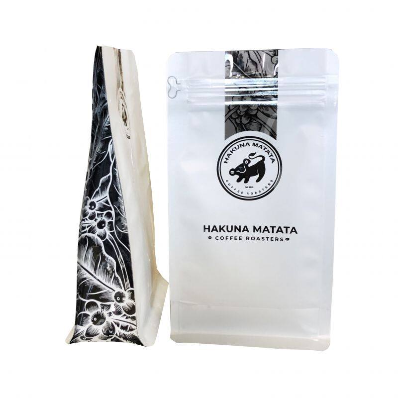 Package 12oz Resealable Box Pouch Coffee Bag With Valve Flat Bottom Zipper Spot UV Matte White Coffee Bag Food Storage Packaging