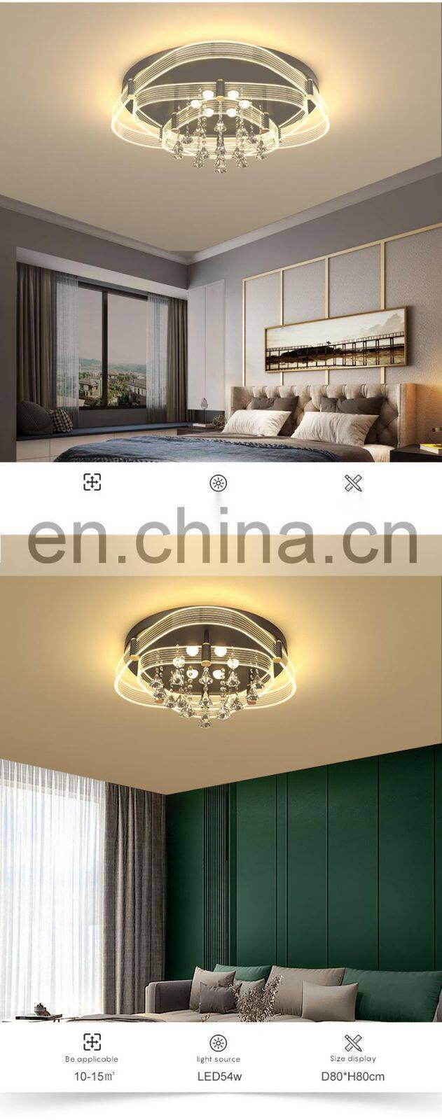 Gorgeous Decoration K9 Crystal 54w 72w Black Gold Bedroom Living Room Modern Indoor LED Ceiling Lamp