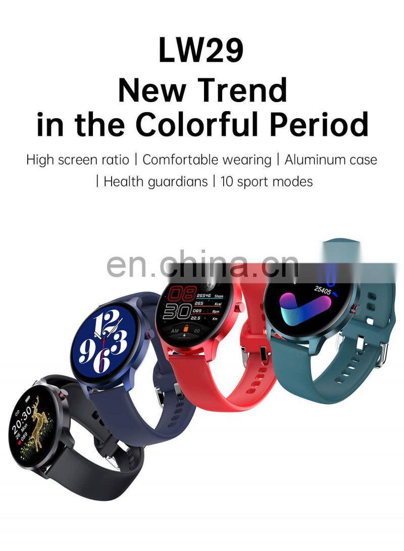 LW29 Women Men Smart Watch Message Reminder Sleep Monitoring Music Player Exercise Heart Rate Smart Watch Round Shape