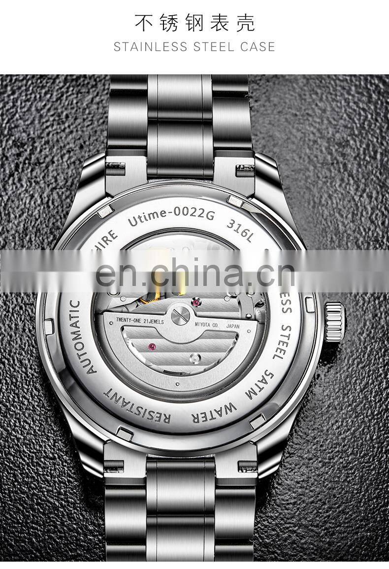 Utime Automatic Men Watch Charming Mechanical Watch Calendar Date Display Luminous Pointer Index Automatic Movement U0022G