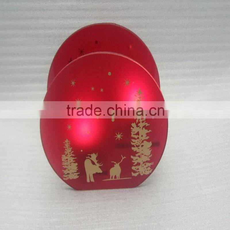 2016 hottest wholesale round shape christmas red frosted glass candle holder