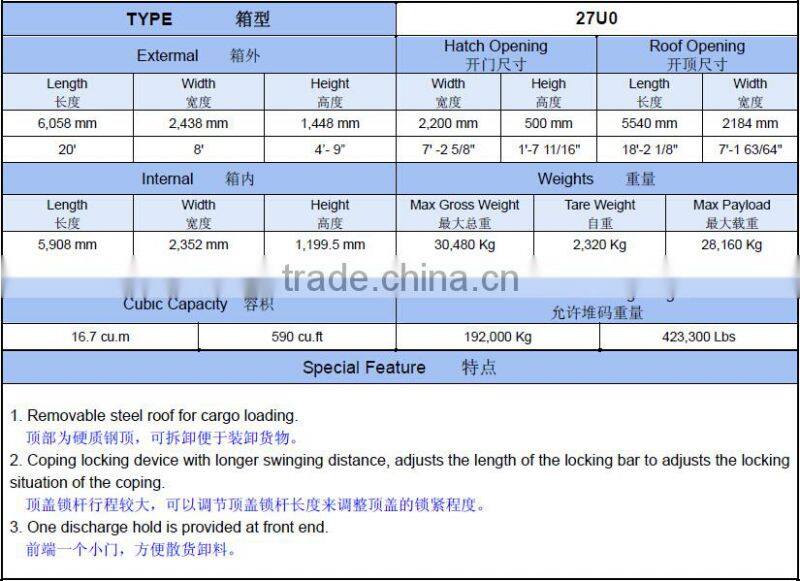 20ft Half Height Removable Top Container