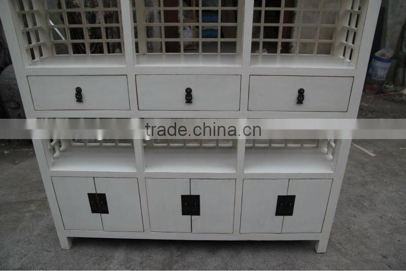 Chinese antique reproduction white wooden bookshelf