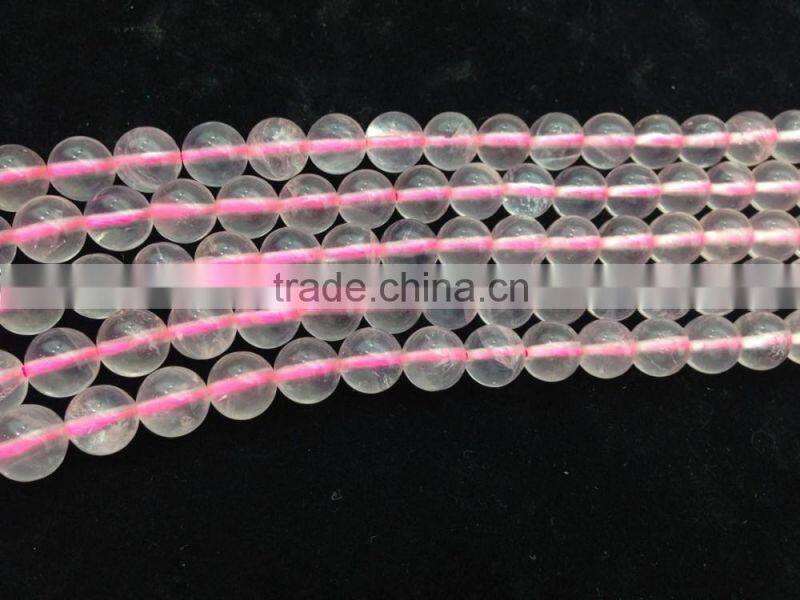Nautral Polish Madagascar Clear Pink Rose Quartz Round Beads For Jewelry