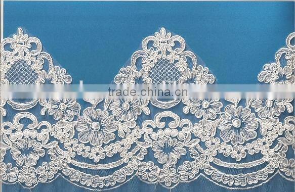 2015 newest white floral corded embroidery lace trim