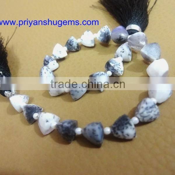 Dendrite opal Faceted 6*6 mm 39 cts Trillion straight drilled 6 inches strand length natural loos gemstones
