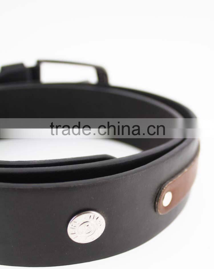 2015 new arrive designer man black PU leather belt for jeans with shiny metal rivet accessories