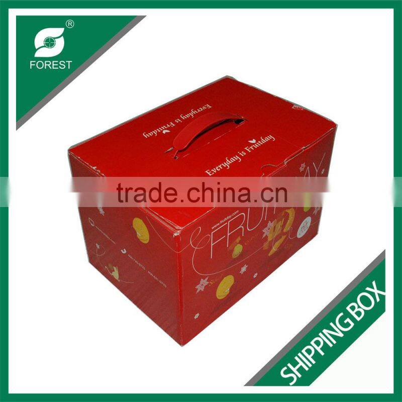 CORRUGATED FRUIT SHIPPING BOX FULL PRINTING SHIPPING BOX WITH PLASTIC HANDLE FOR PACKING FRESH FRUIT