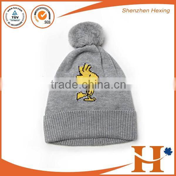 Best selling pom pom knitted beanie hat with custom label