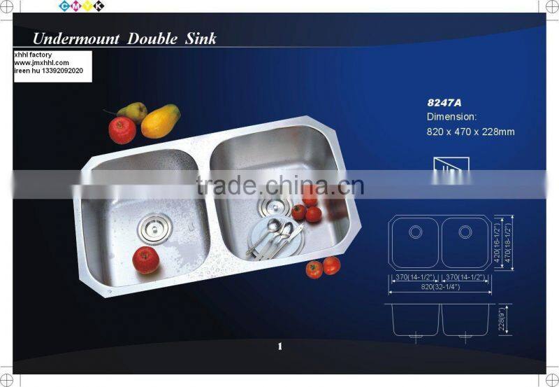 cUPC stainless steel double bowl kitchen sink 8247A