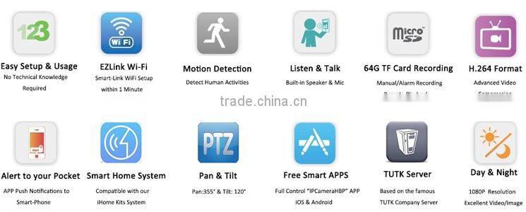 Home 64G Memory Card Wireless IR HD 1080P IP Camera WiFi with Two Way Audio Pan Tilt Zoom