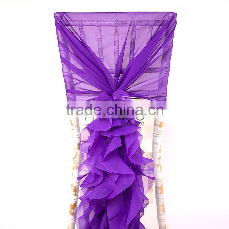 Romantic ruffle blush chiffon chair cover chiffon chair sash for wedding