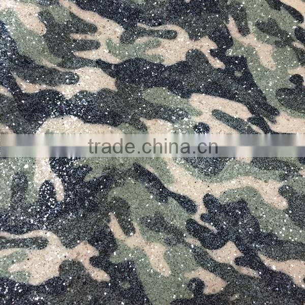 Camouflage Grain Glitter fabric with TC backing ,popular use for ladies shoes ,handbags ,wallets