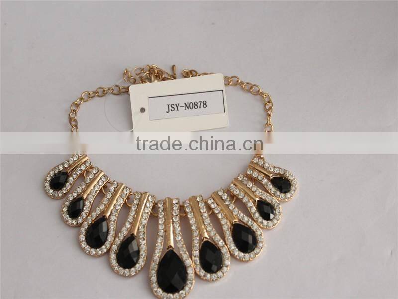 Women charming black water drop pendant necklace gold plated crystal necklace