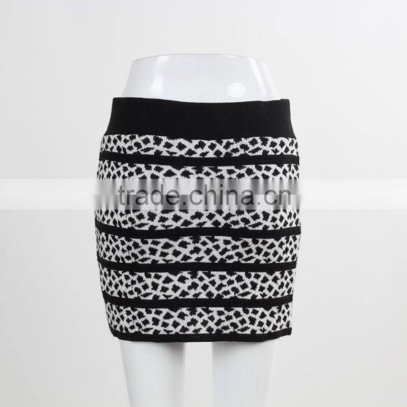 F5S43013 New Arrival Contrast Waistband Knit Skirt Women Stripe Mini Skirt
