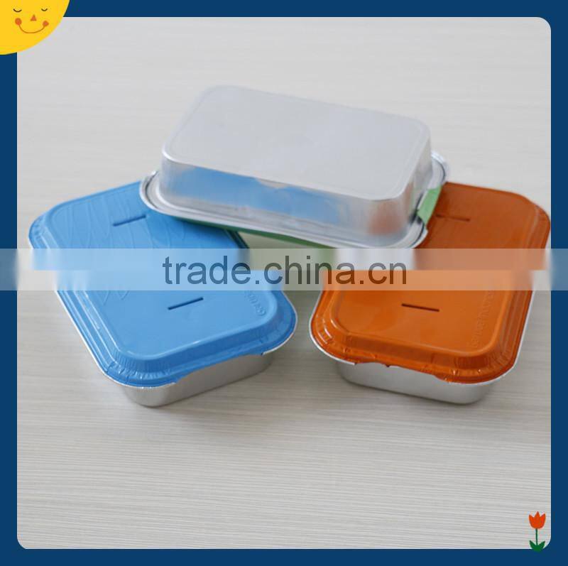 Aluminum foil airline food packing container with colorful lids