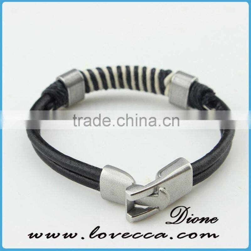 Wholesale cheap engraved braided leather bracelet with fashion charm and stainless steel buckle