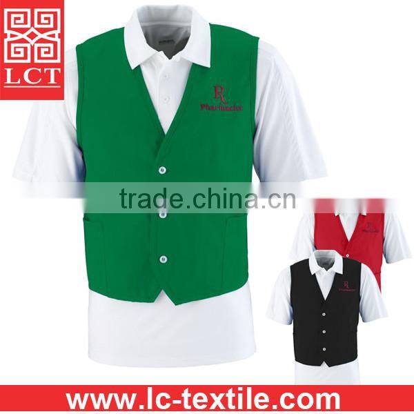 wholesale dust free 65% polyester/35% cotton twill fabric durable work vest with custom embroidery(LCTU0003)