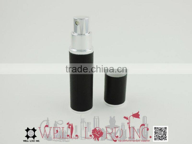 12ml classic silver loop black leather wrapped purse atomizer