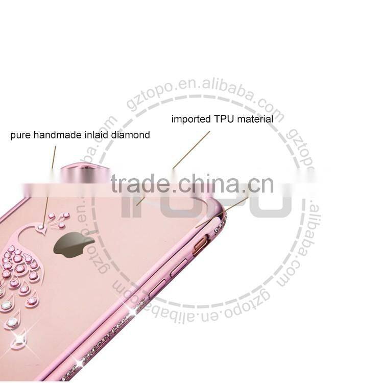Diamonds Swan angel electroplate frame soft TPU for girls mobile phone Case for iphone 6 6s plus