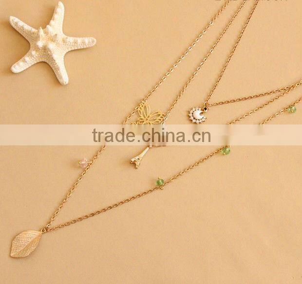 MYLOVE Fashion gold plated necklace cute butterfly leaf pendant long polo chain sweater necklace HOT MLSC-17