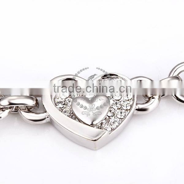 18KGP platinum plated crystal rhinestone lovers' heart women flower bangle bracelet fashion jewelry B003