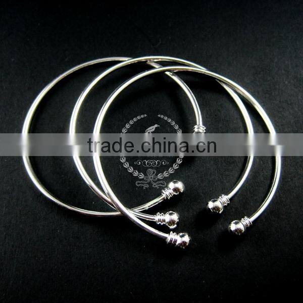 2mm thick wire one end open brass silver plated wiring bangle bracelet cuff DIY supplies 1900038