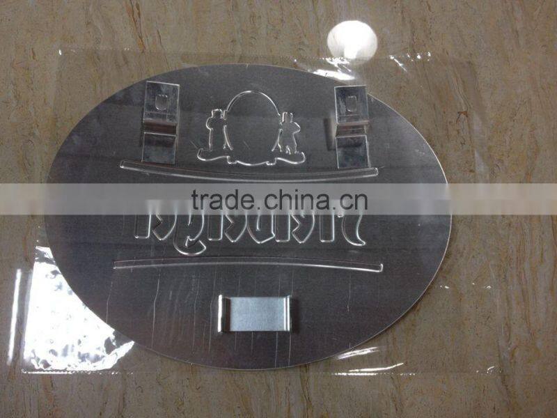 quirky big oval aluminum sign with hanger