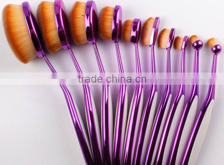 New wholesale Toothbrush shaped foundation brush 10 pcs pink and white oval makeup brush set