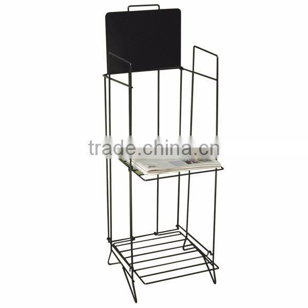 2 tiers floor standing newspaper magazine display rack