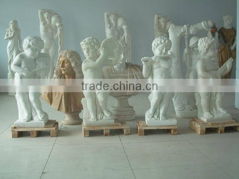 Decotative White Marble Boy Statue Musical Theme Marble Statue