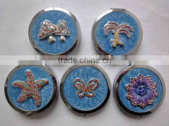 decorative compact mirror with beaded heart decor