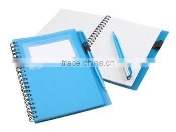 Plastic covered notebook with 70 striped sheets ballpoint pen