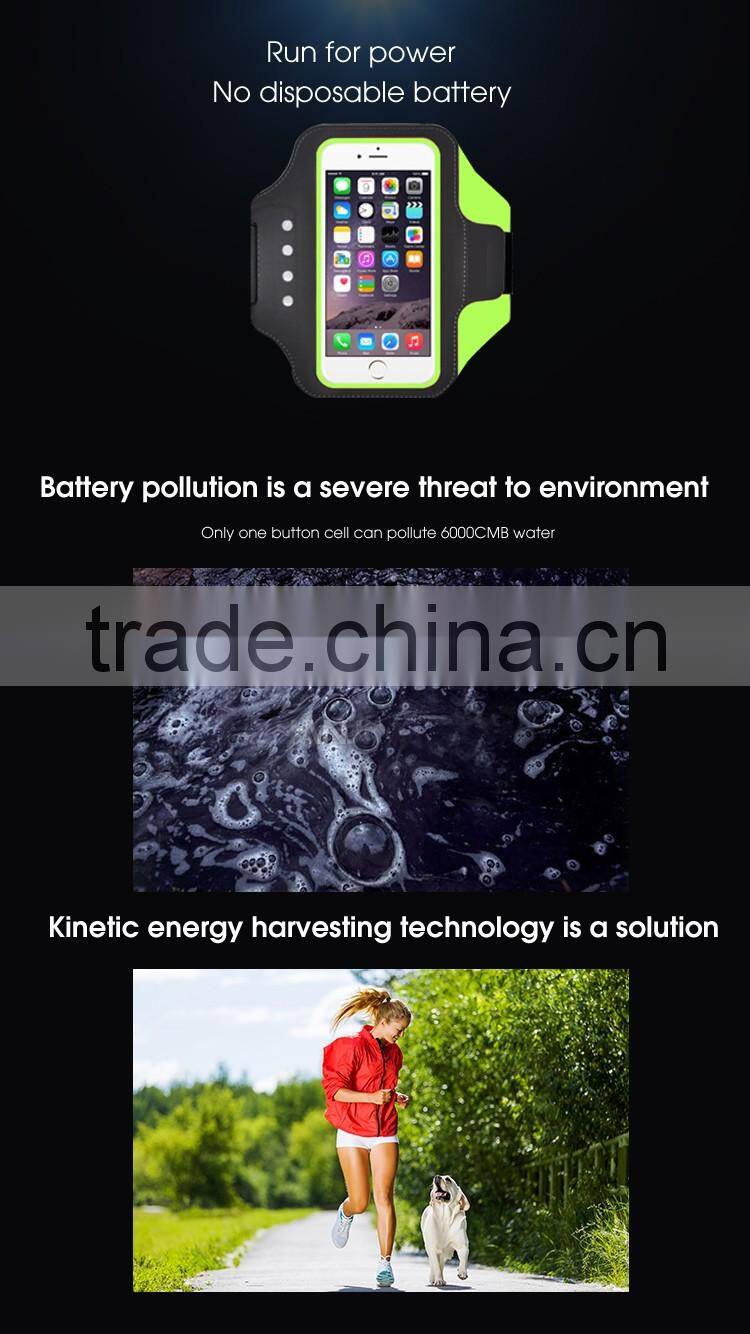 Battery free armband with self-powered safety LED light for night runner