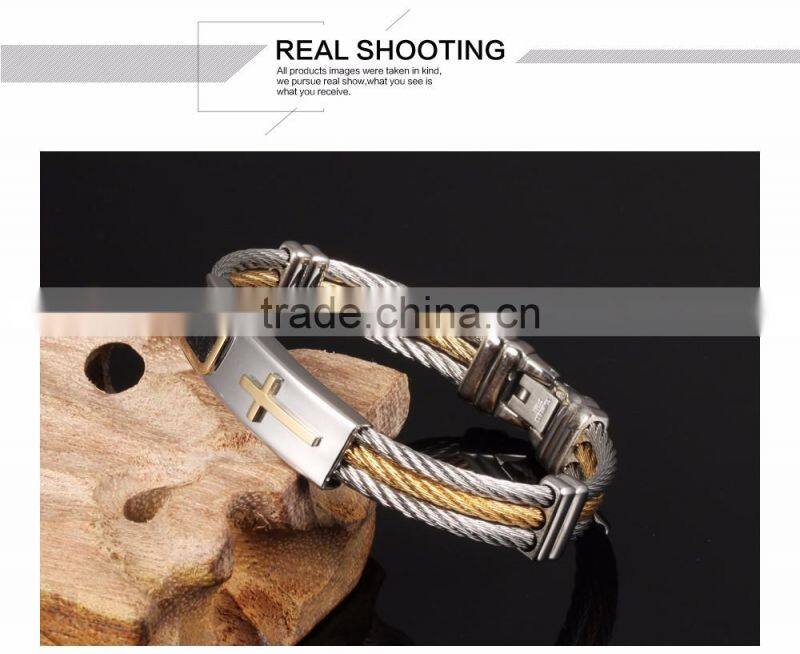 Men's Bracelet 3 Rows Wire Chain Bracelets Bangles Punk Rock Stainless Steel Cross Bracelet Men Christian Men Jewelry