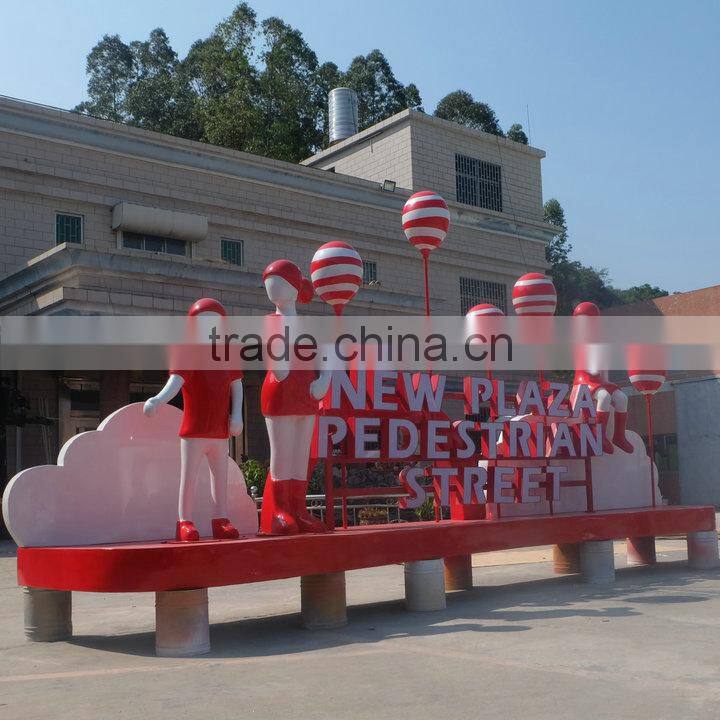Fiberglass people with ball sculpture statue for big plaza decoration