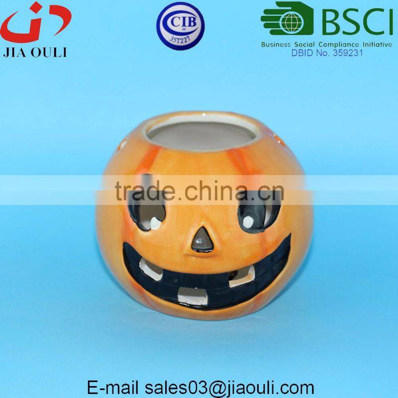 Popular sales Ceramic Halloween Pumpkin candle holder